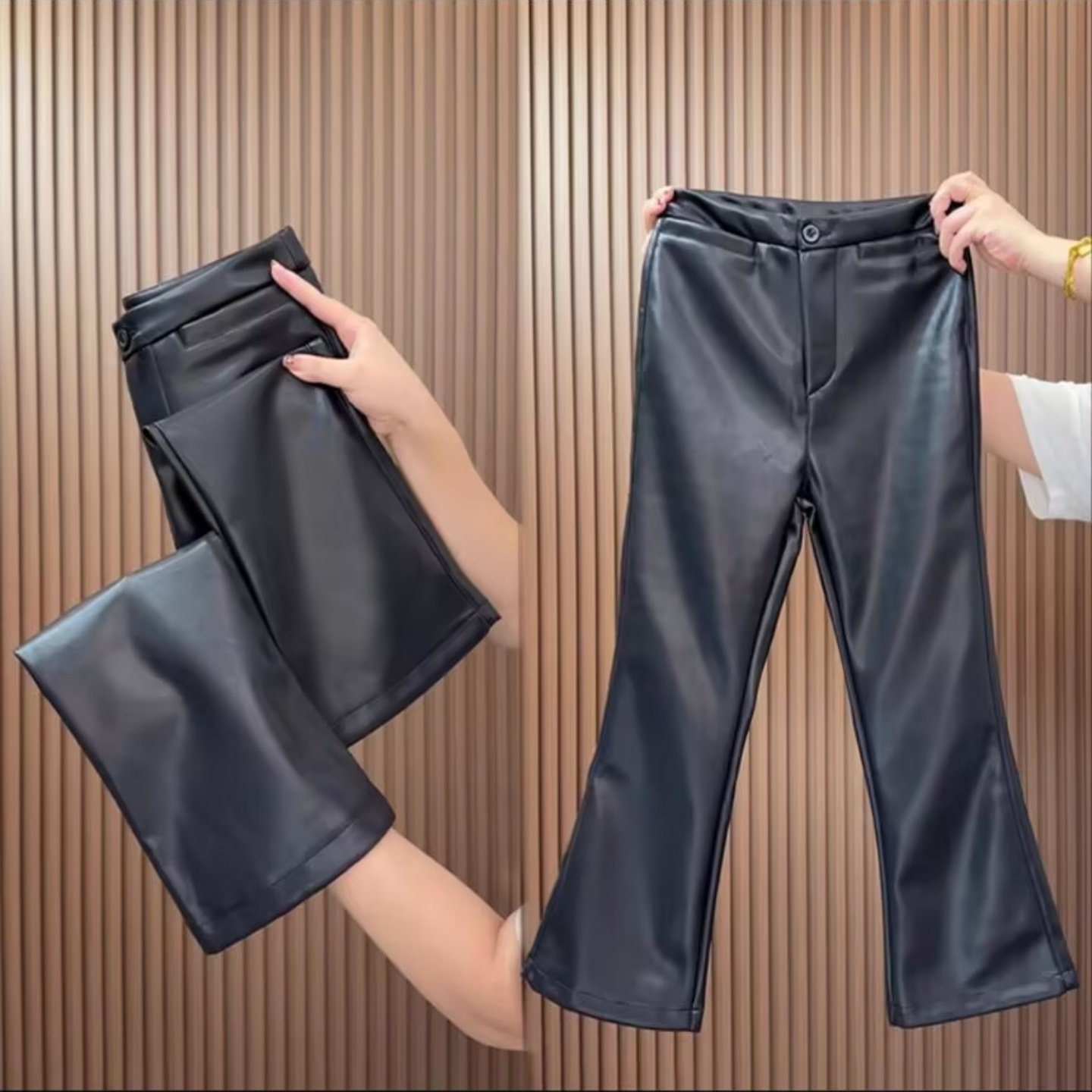 欧货冬季新款百搭显瘦修身PU蛋白皮裤加薄绒休闲九分休闲微喇皮裤,女装/女士精品,休闲裤,淘宝优惠券,粉丝福利购,淘宝优惠卷