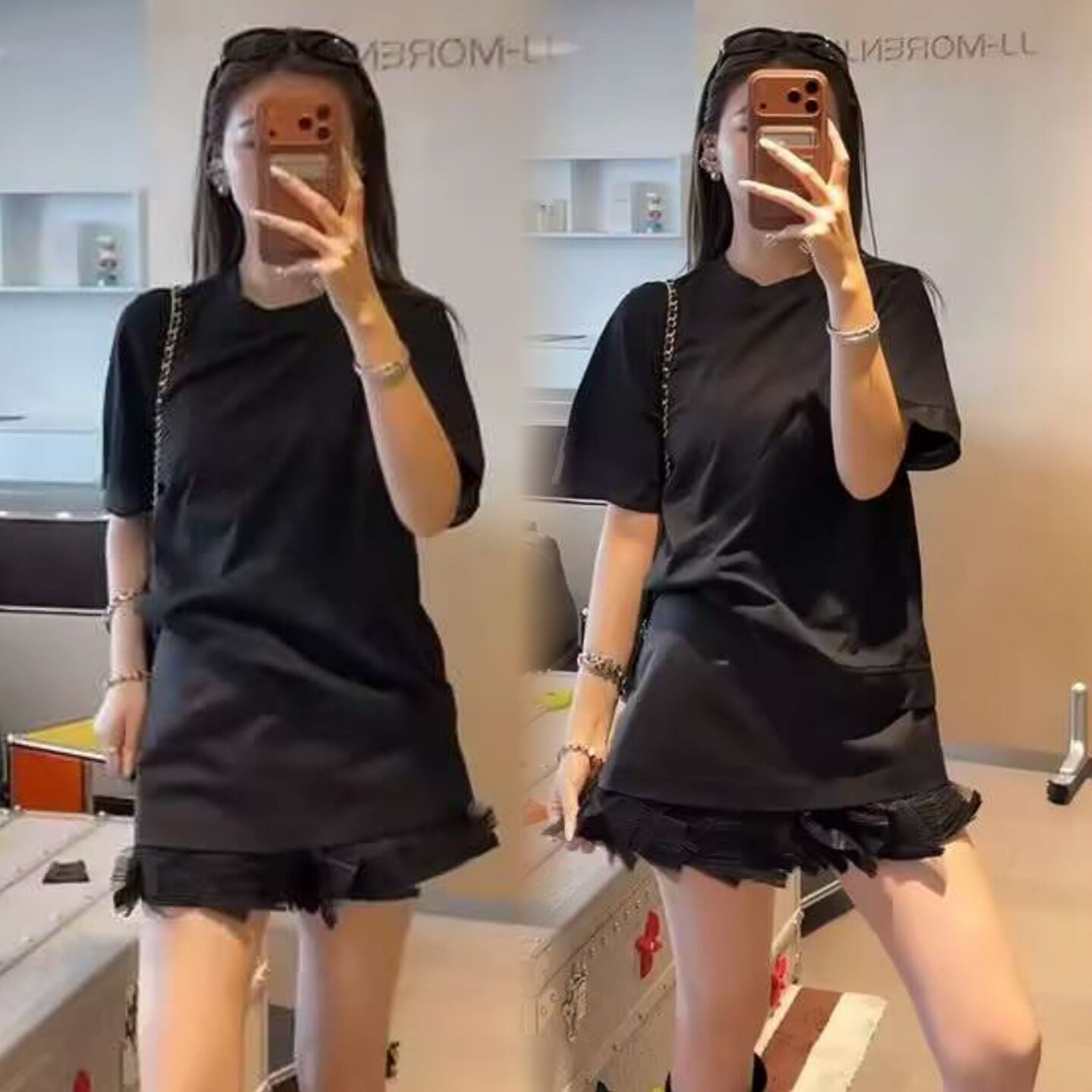 2026春新款时尚两件套女欧货休闲减龄显瘦中长T恤上衣+百搭短裤裙