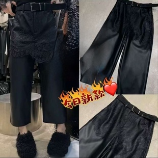 阔腿裤 气质百搭蕾丝拼接屁帘宽松九分加绒直筒休闲裤 时尚 2025冬季