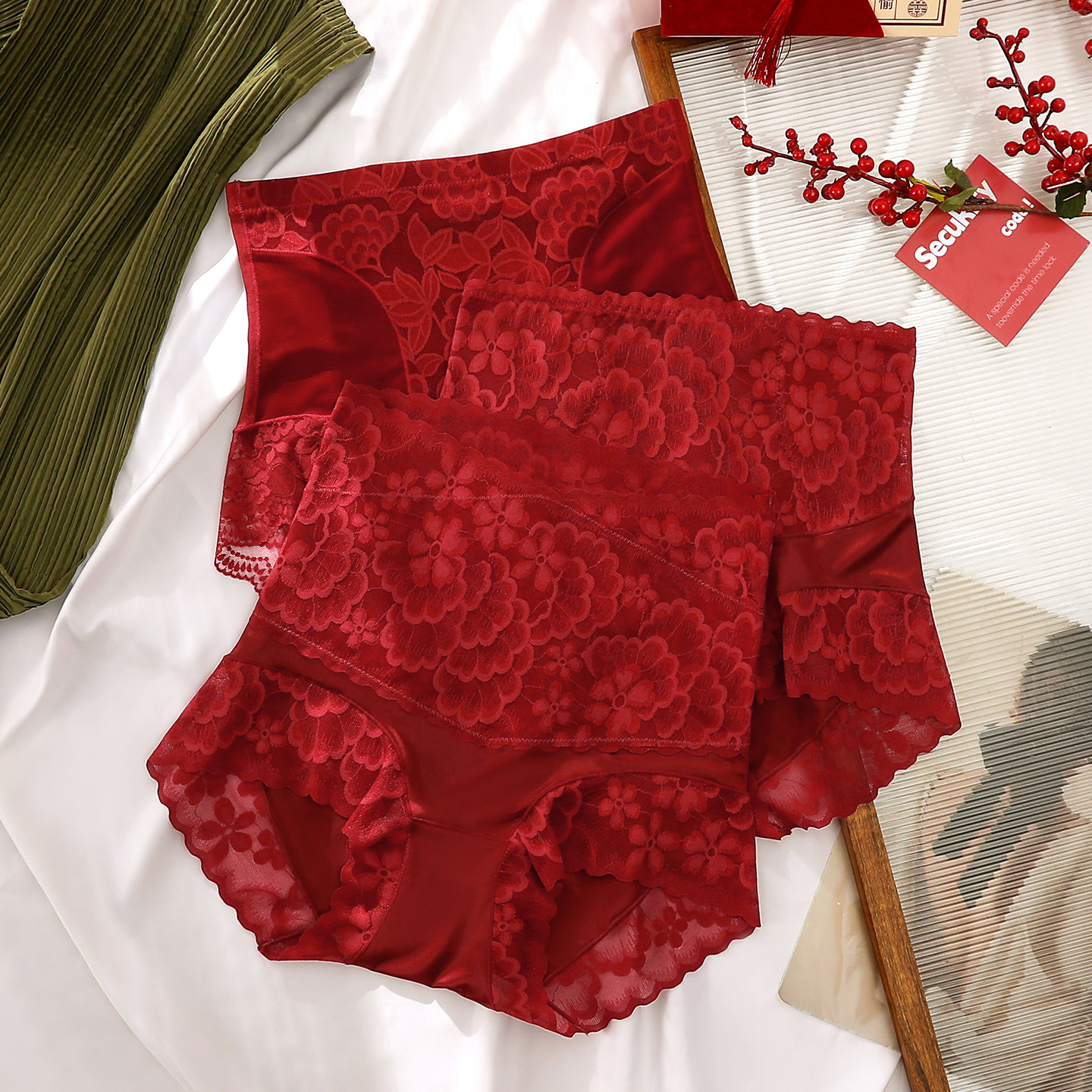本命年红色女士内裤女2025新款高腰大码收腹提臀无痕马年结婚送礼