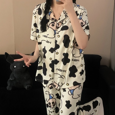 睡衣蜡笔小新新款短袖2025可爱情侣可爱套装同款三件女春夏季纯棉