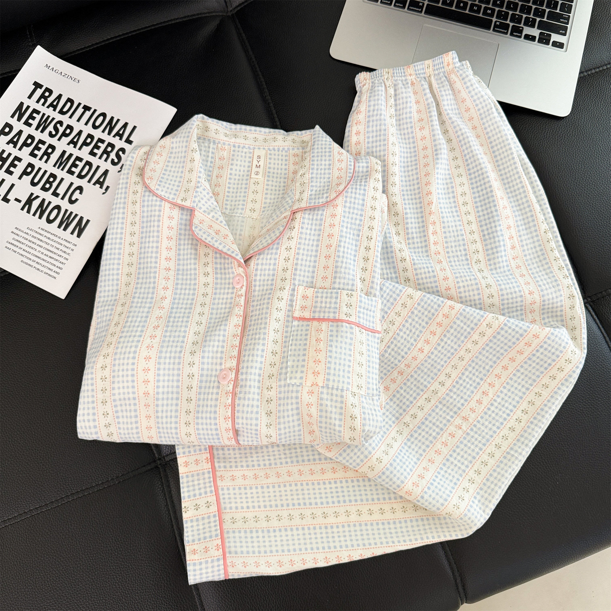 云朵棉碎花翻领开衫家居服套装