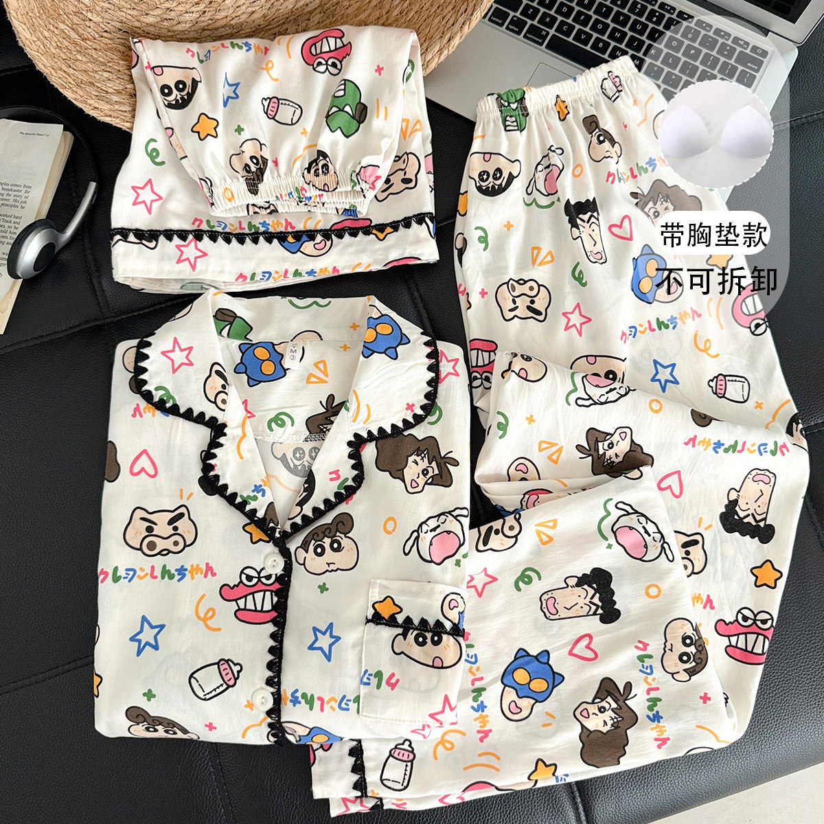 蜡笔小新夏季带胸垫睡衣三件套