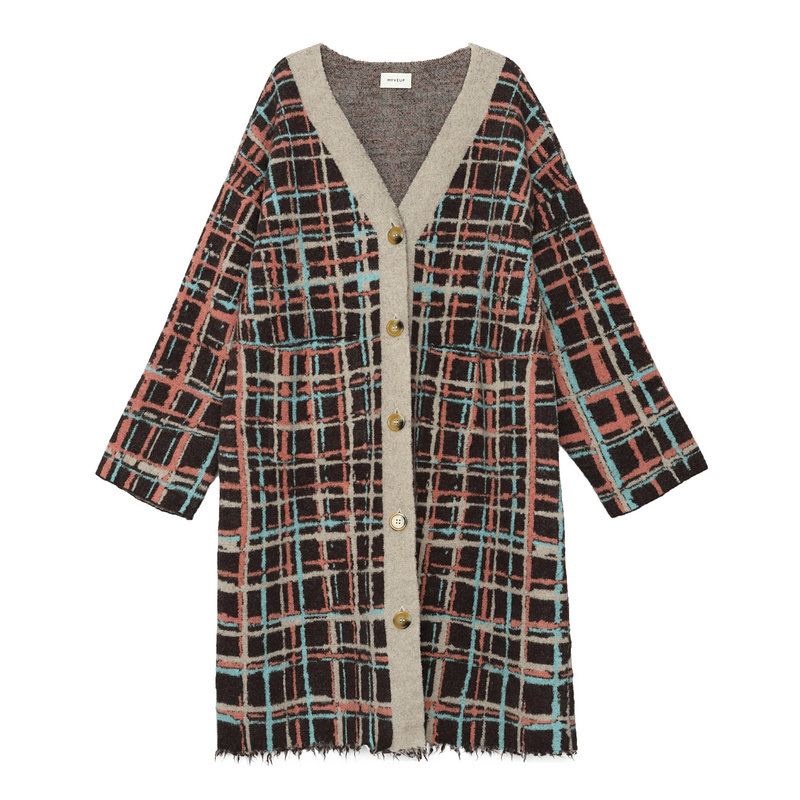 MOVEUP幻走2024冬季新款趣味格子羊毛开衫毛衣女124431711