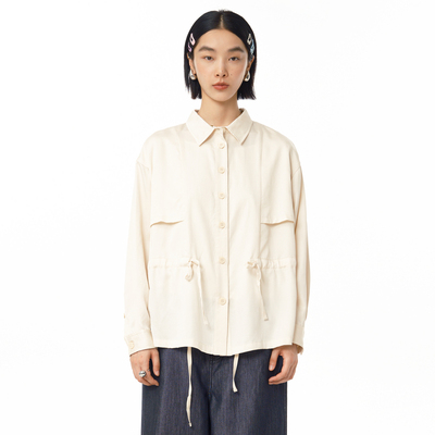 【商场同款】MOVEUP幻走2025春季新款抽绳莱赛尔设计短款衬衫女