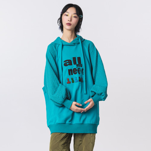 MOVEUP幻走2023冬季新款.FUN系列抽绳立体绣花设计师中长款卫衣女