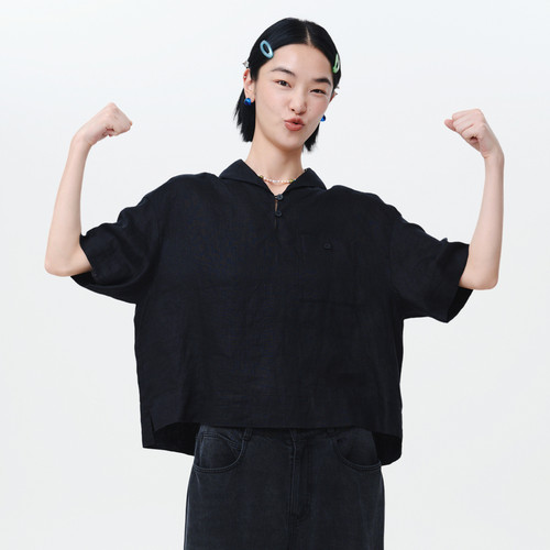 【商场同款】MOVEUP幻走2025夏季新款胸袋前后落差设计师短款衬衫