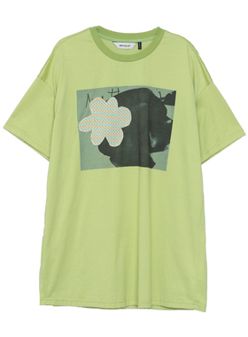 MOVEUP幻走2023夏季 花朵毛织片设计师中长款T恤女123210529