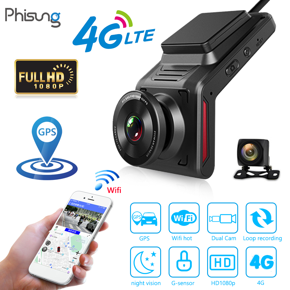 4G Network Tracking Dash Cam GPS WiFi Car DVR Dual Lens