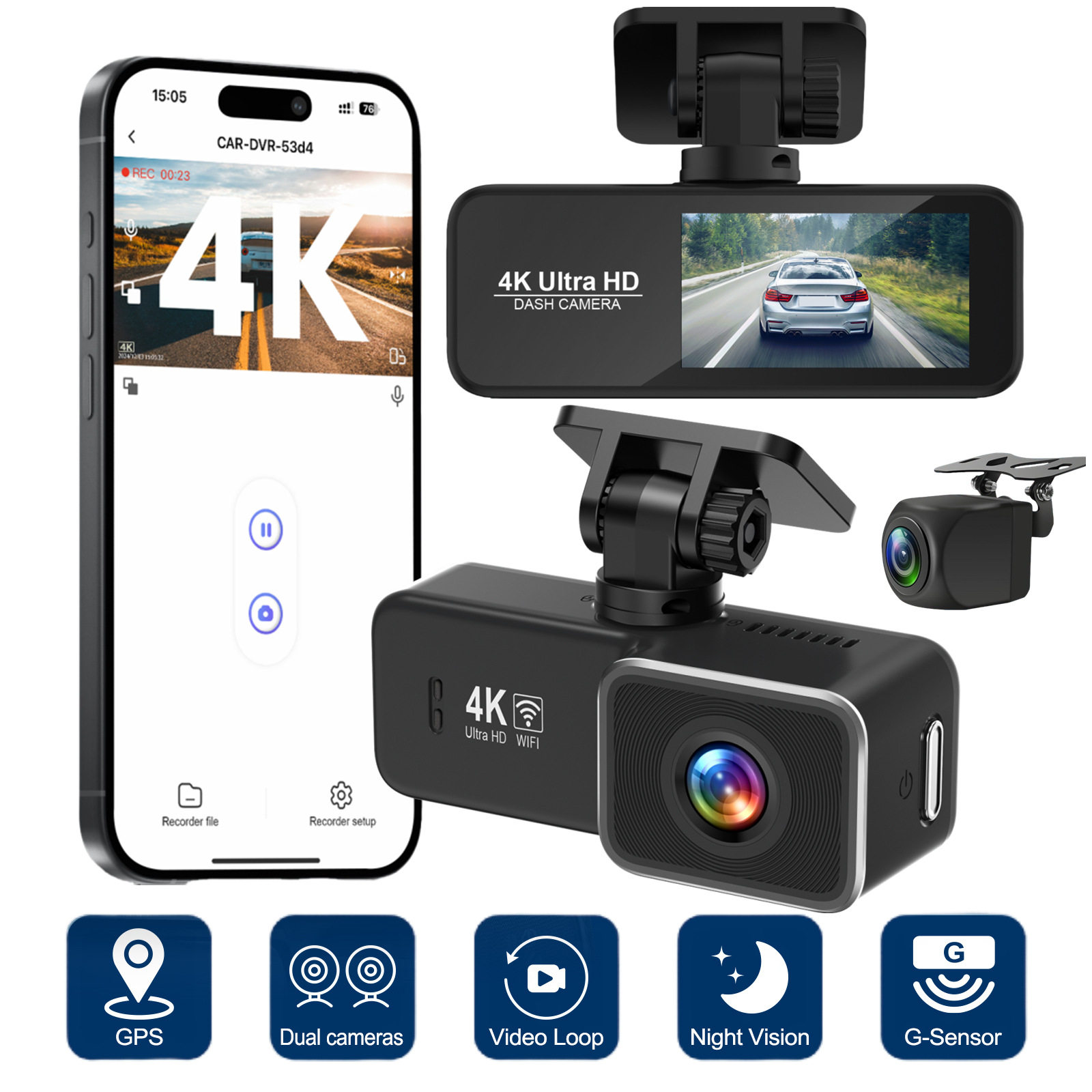 4K Dash Cam Car Dual Lens Recorder WiFi 24h Parking Monitor,汽车用品/电子/清洗/改装,行车记录仪,淘宝优惠券,粉丝福利购,淘宝优惠卷