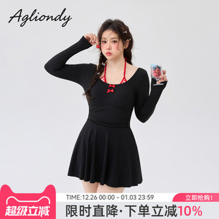 胖mm 保守遮肉连体泳装 agliondy大码 泳衣女泡温泉高级感2025新款