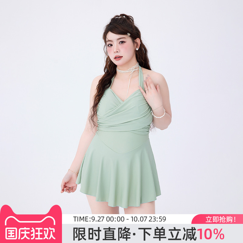 agliondy三色挂脖连体泳衣