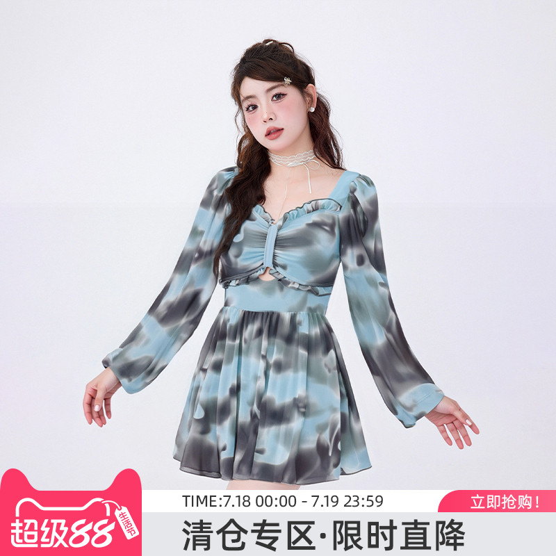 agliondy大码泳衣女士高级感2025新款保守度假成人胖mm显瘦长袖