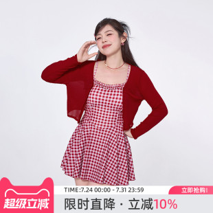 agliondy泳衣大码 度假 胖mm微胖女孩遮肉2025新款 红色连体游泳装