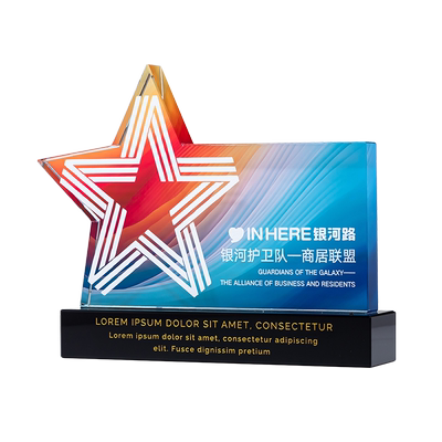 新款彩印照片奖杯年会表彰销售冠医师节日送礼美容纹绣五角星奖牌