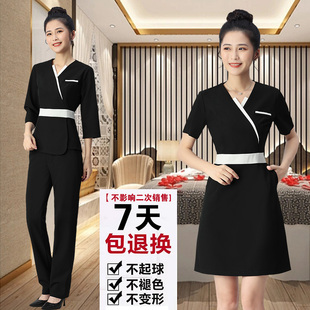 美容师工服女新款 高端足疗师按摩工衣美容师养生馆采耳师连衣裙