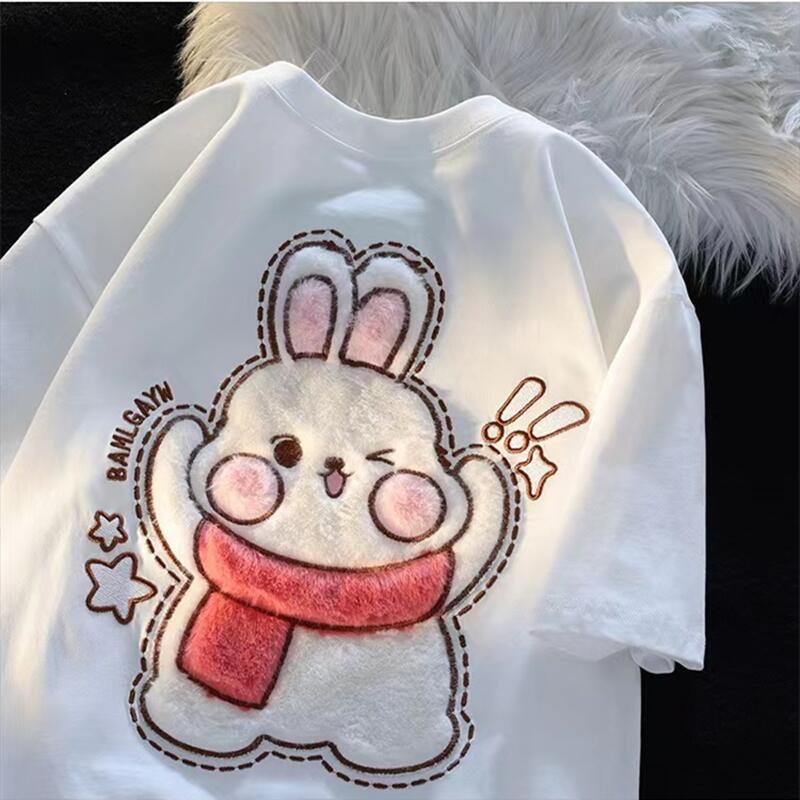 女童纯棉短袖T恤衫2024新款中大童宽松刺绣可爱夏装儿童上衣潮款t