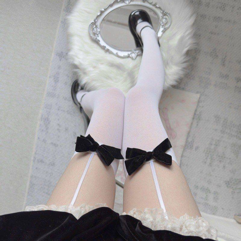 新款纯欲风黑色显瘦绒蝴蝶吊带袜蝴蝶结纯色长筒袜甜美性感过膝袜,女士内衣/男士内衣/家居服,连裤袜/打底袜,淘宝优惠券,粉丝福利购,淘宝优惠卷