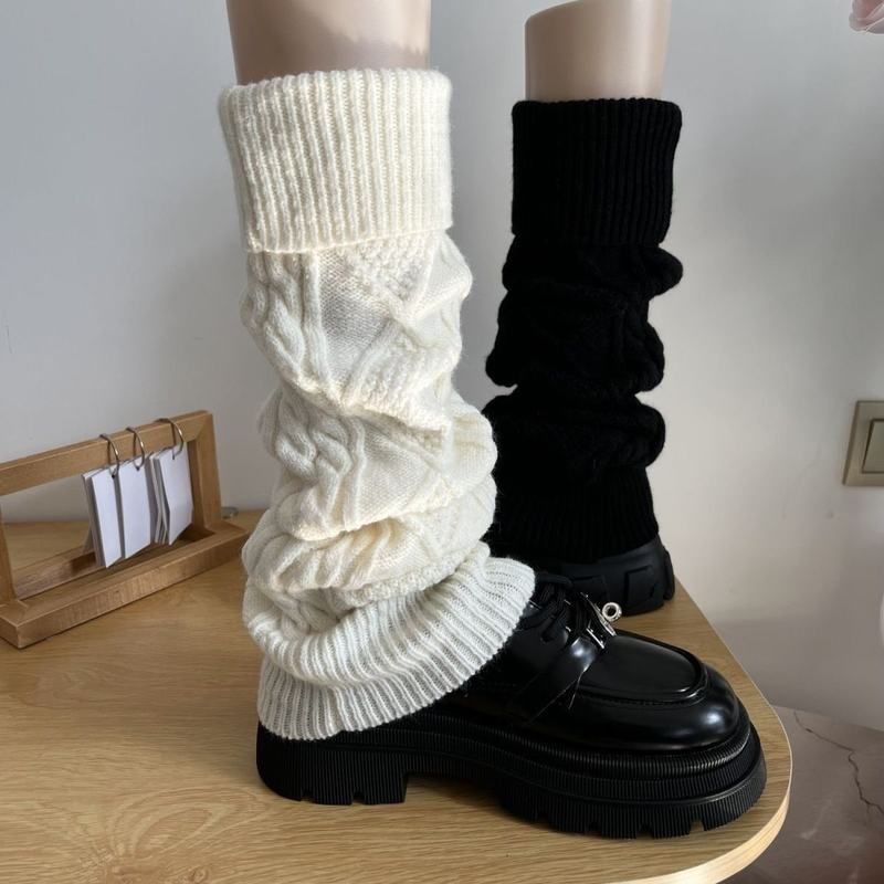 日系复古纯白色菱格麻花袜套女秋冬季加厚保暖毛线针织学生腿套女
