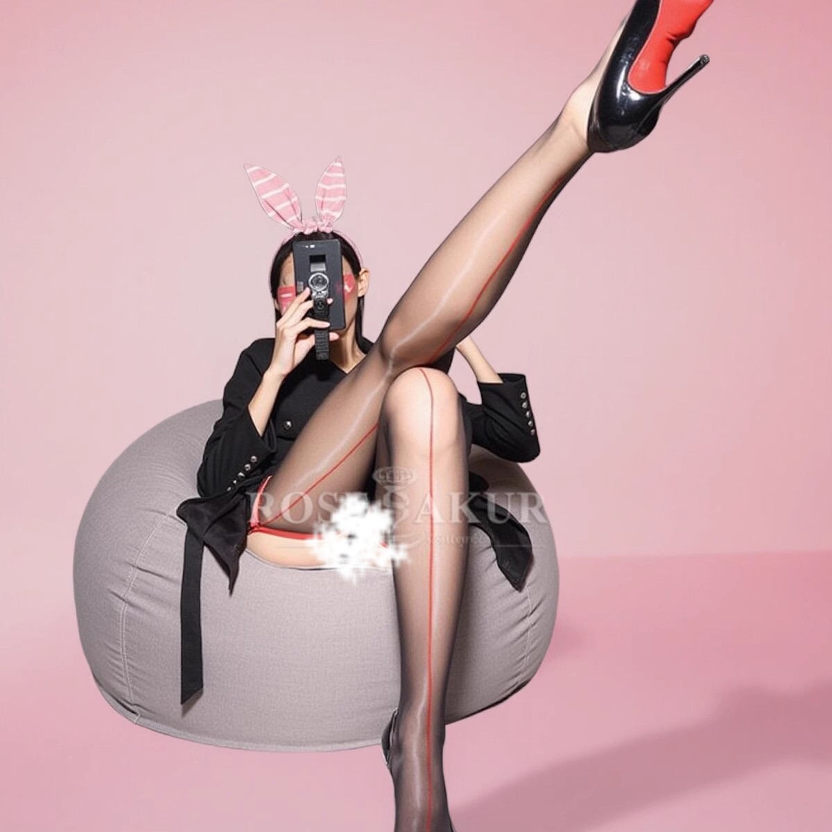 极光前后虾线丝袜法式六根吊带一体袜油亮油光性感吊带黑丝滑薄款