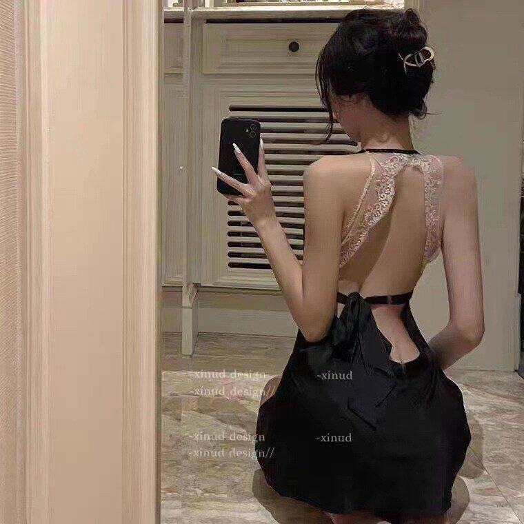 性感网红睡衣女睫毛蕾丝火辣诱惑低胸吊带睡裙纯欲风个性睡衣