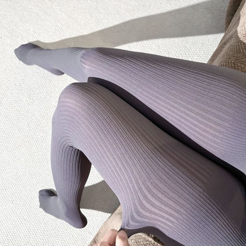 烟灰色竖条纹显瘦百搭打底裤袜春秋款黑丝连裤袜子女高腰不掉裆