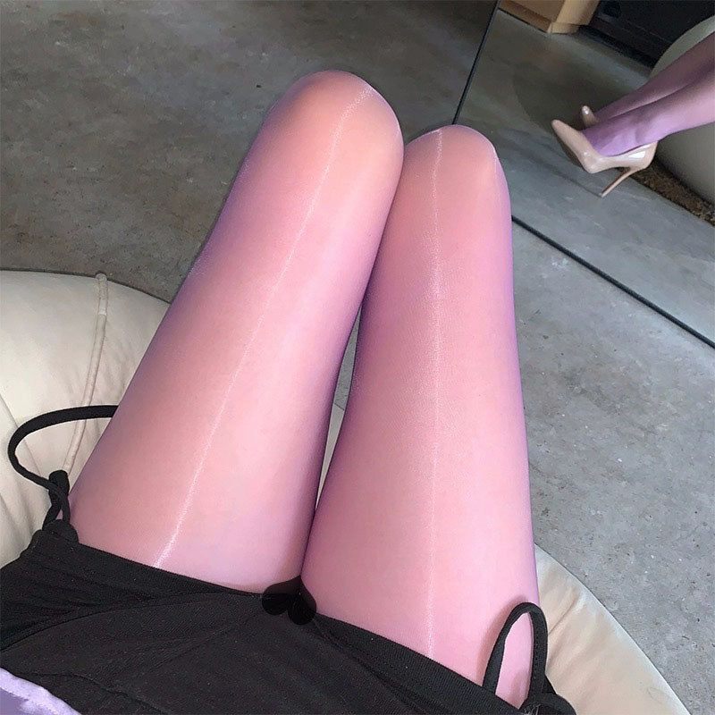 新款性感极光油亮黑丝纯欲防勾丝油光连裤袜紫丝诱惑纯欲风丝袜