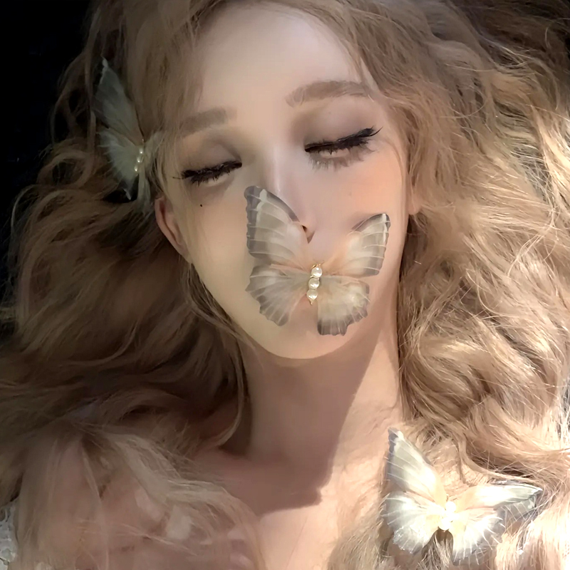 超仙头饰双层蝴蝶发夹灵动薄纱