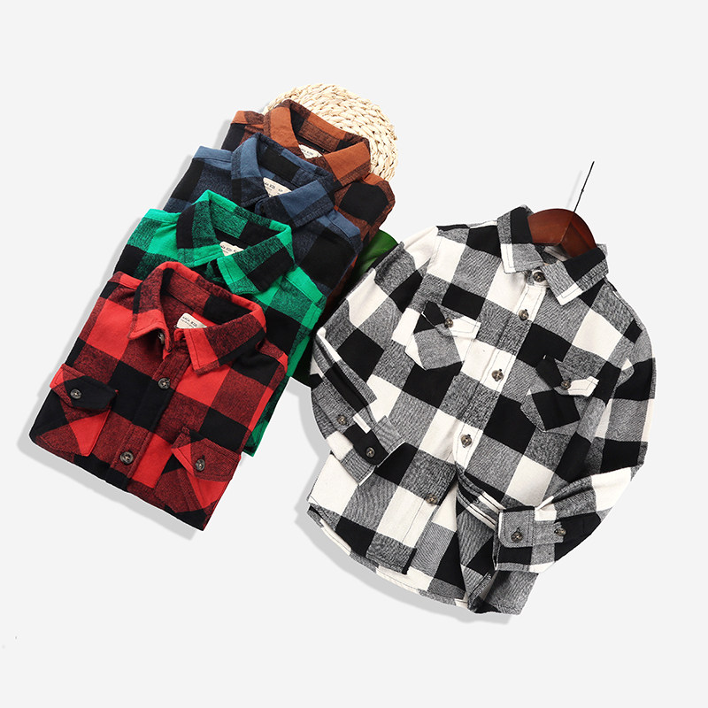 男童磨毛格子衬衫秋装长袖衬衣