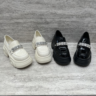 欧洲站先锋名典女鞋2025秋季新款欧货真皮漆皮水钻松糕鞋增高单鞋