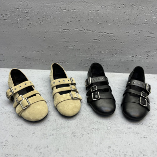 2026春季 单鞋 新款 时尚 欧货真皮平底皮带扣浅口玛丽珍鞋 欧洲站女鞋