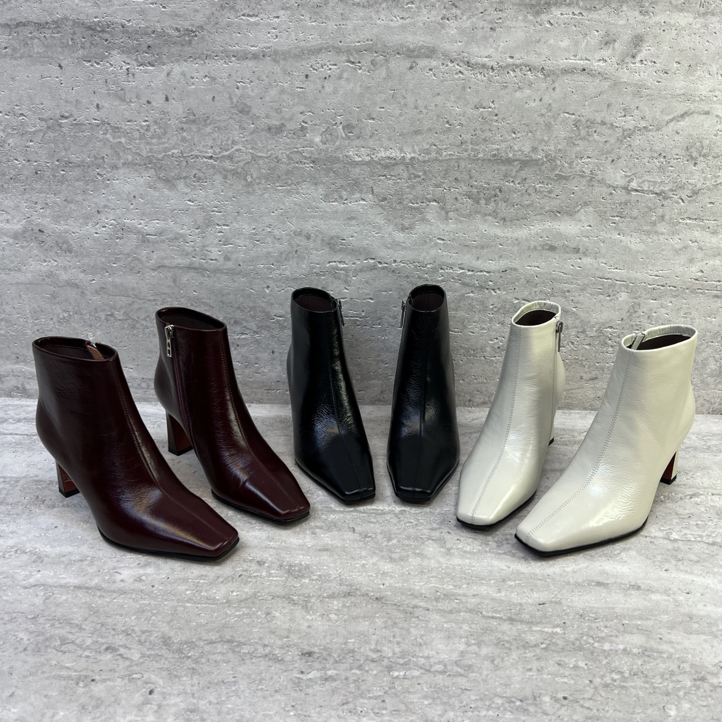 粗跟高跟方头侧拉链高跟鞋短靴女