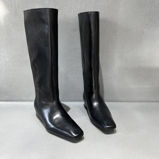 欧洲站先锋名典女鞋2025秋冬新款欧货真皮方头内增高骑士靴高筒靴