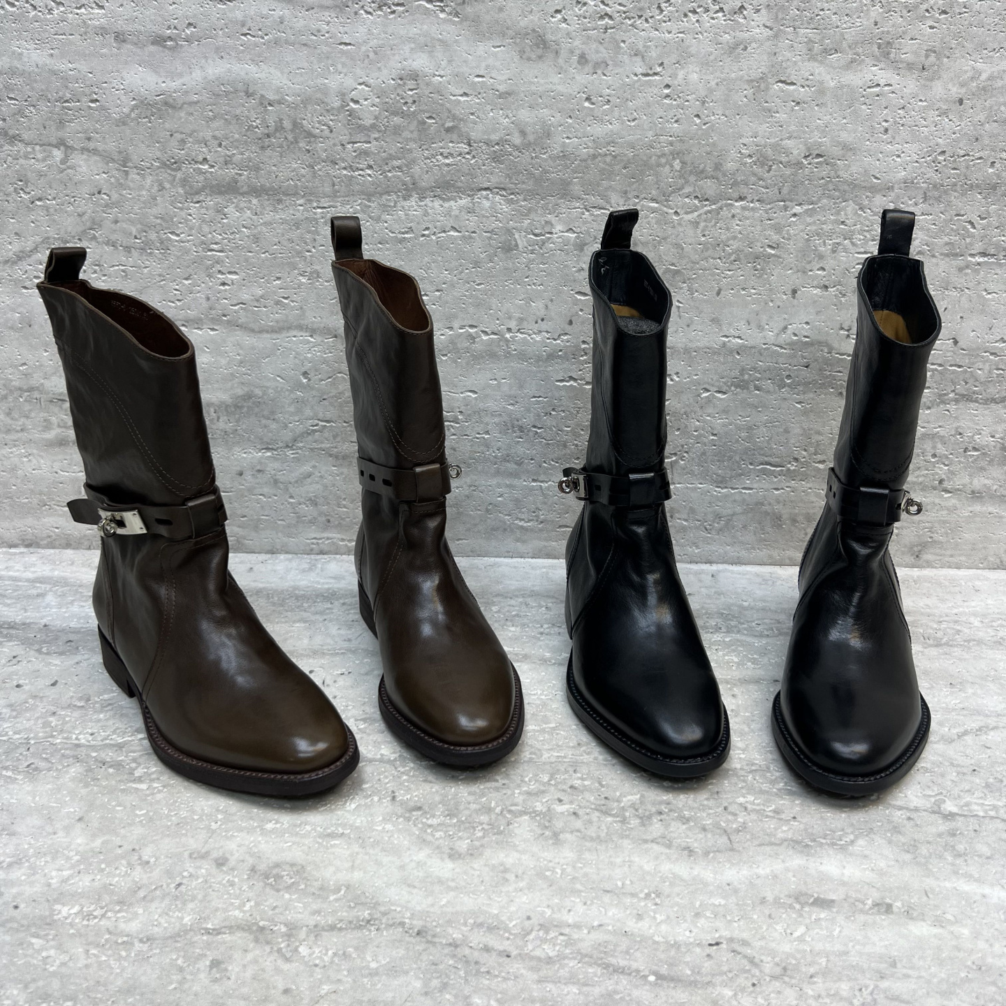 粗跟低跟圆头套筒中筒靴骑士靴女