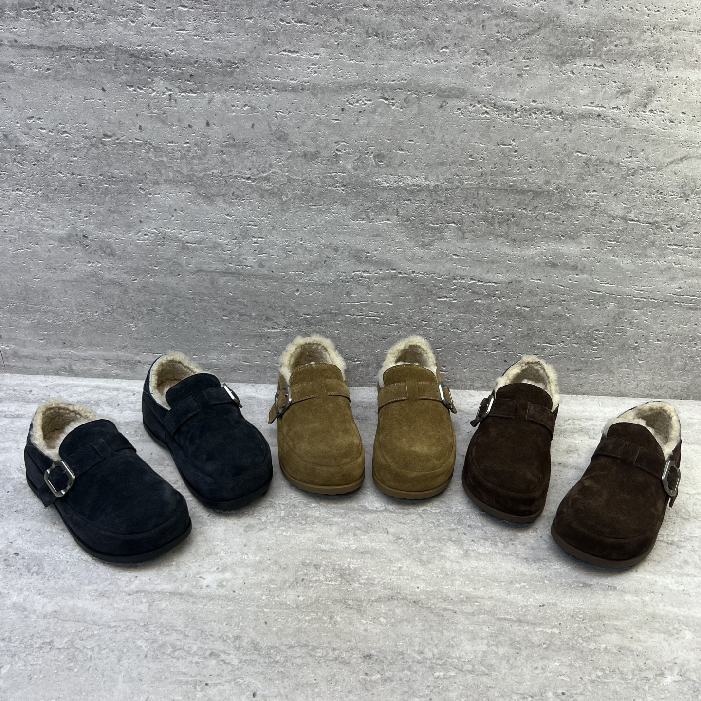 磨砂皮厚底皮带扣加绒保暖棉鞋女