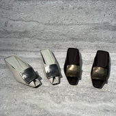 半拖鞋 欧洲站2026春季 细跟鱼嘴金属扣中跟拖鞋 欧货真皮乐魔女鞋 款