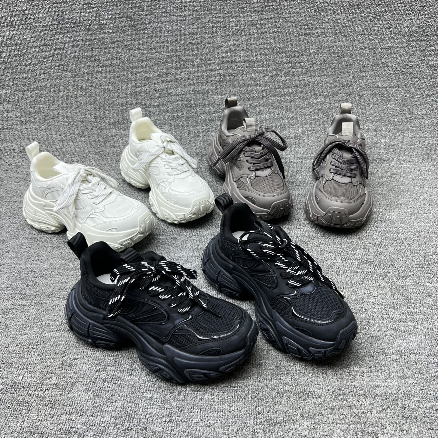 厚底系带网面轻便增高运动老爹鞋