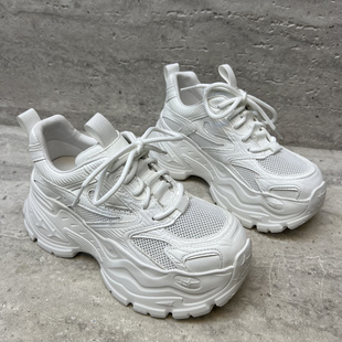 欧洲站2026春款欧货真皮女鞋厚底系带网面透气轻便增高单鞋老爹鞋