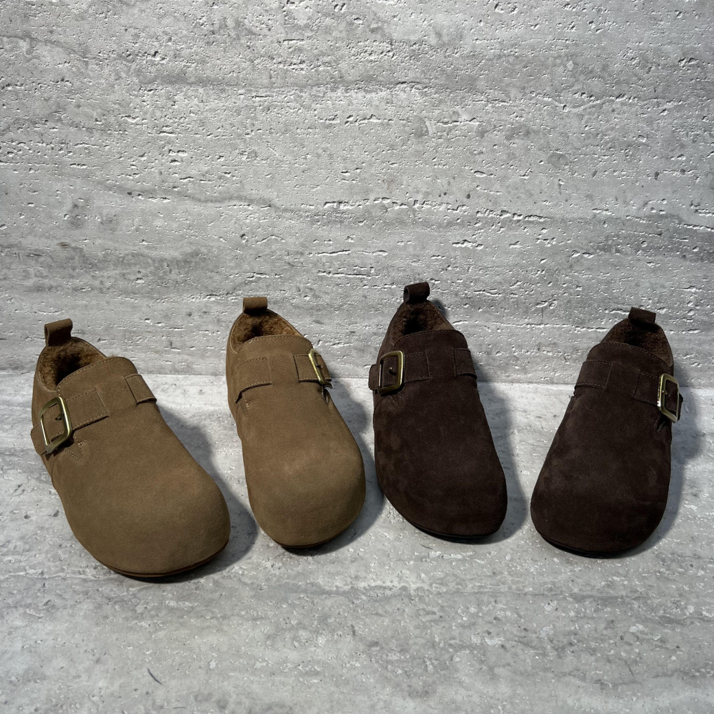 平底牛反绒皮带扣加绒保暖棉鞋女