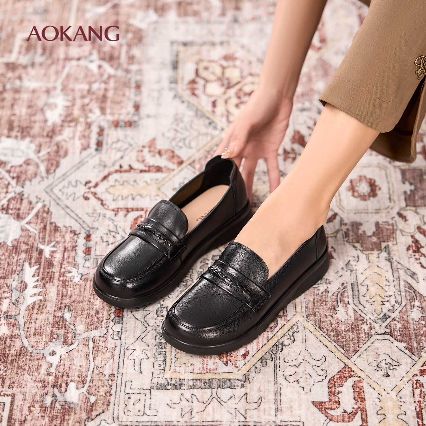 奥康 女鞋秋季舒软鞋妈妈平底乐福鞋休闲豆豆鞋单鞋,女鞋,乐福鞋（豆豆鞋）,淘宝优惠券,粉丝福利购,淘宝优惠卷