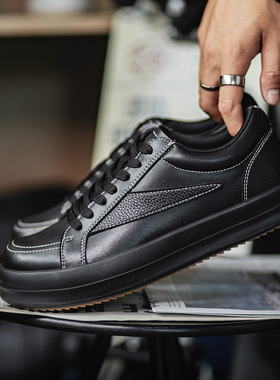 MRA暗黑版ro板鞋男2025新款高级感痞帅小皮鞋厚底通勤休闲潮鞋子