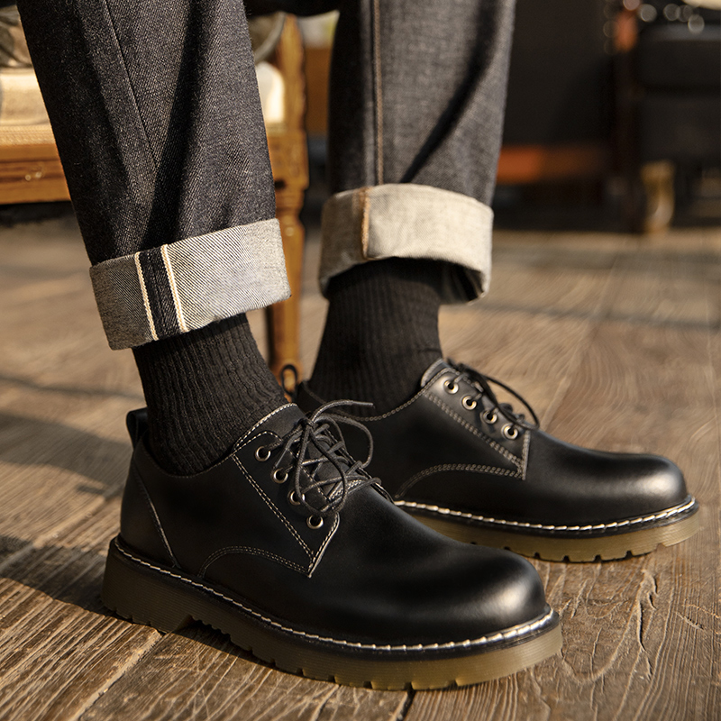 MRA半透明牛筋底工装休闲皮鞋