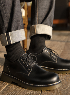 MRA低帮马丁靴男款真皮复古工装鞋英伦大头牛筋厚底休闲皮鞋潮冬