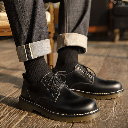 MRA低帮马丁靴男款真皮复古工装鞋英伦大头牛筋厚底休闲皮鞋潮冬