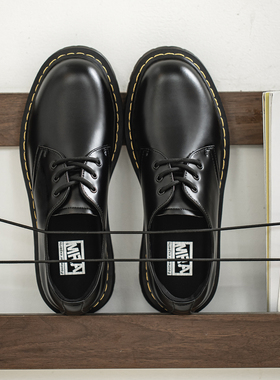 MRA增高版低帮马丁靴男款真皮工装鞋大头牛筋厚底休闲鞋黑色皮鞋