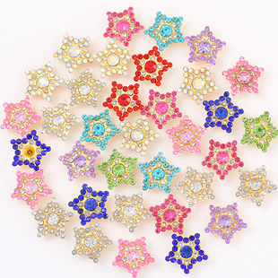 15mm五星双层花太阳花diy玻璃钻花心花盘手缝发配鞋服包钻饰50颗