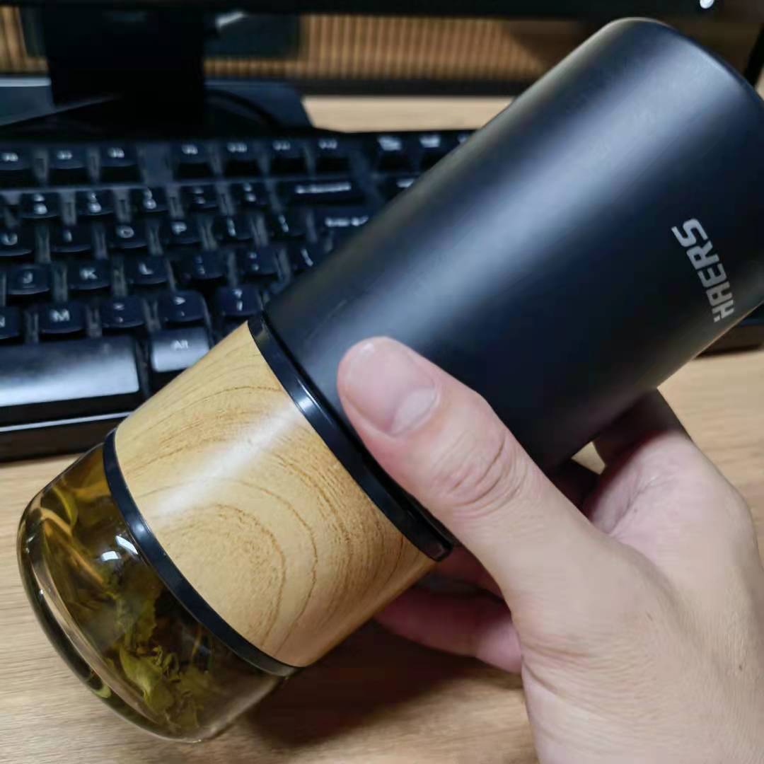 haers/哈尔斯茶韵泡茶师双层茶水分离玻璃不锈钢密封保温直身水杯