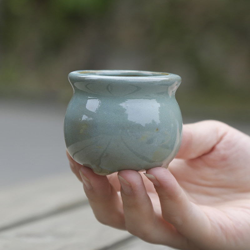 无孔陶瓷小花盆复古水培绿植鱼缸水草造景可泡水粗陶花器办公家用