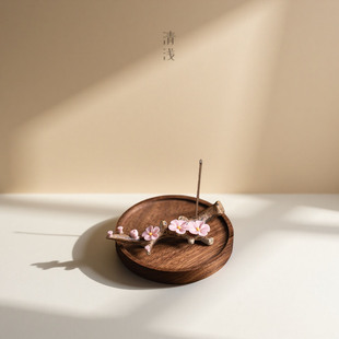 陶瓷粉色桃花线香香插手工捏花香座禅意檀香沉香香炉家居线香底座