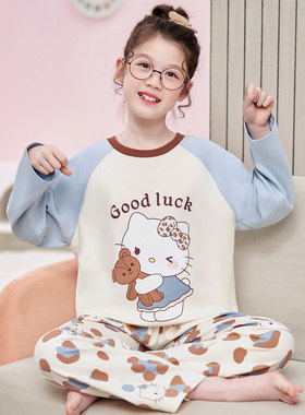 女童睡衣纯棉春秋季2026新款hellokitty长袖薄款小女孩儿童家居服